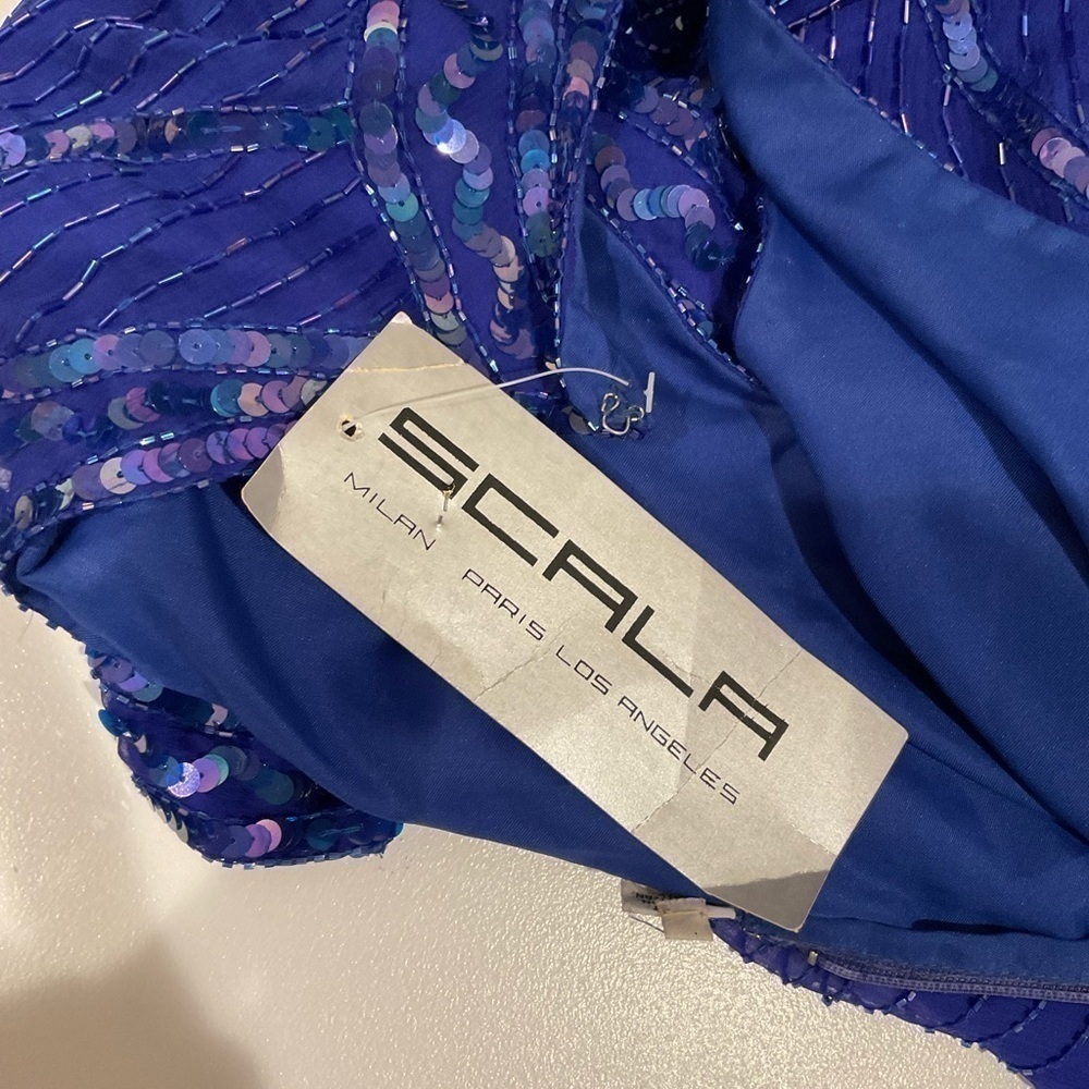 SCALA Milan Paris Los Angeles blue silk sequin vintage dress, New With Tags! - Picture 11 of 12
